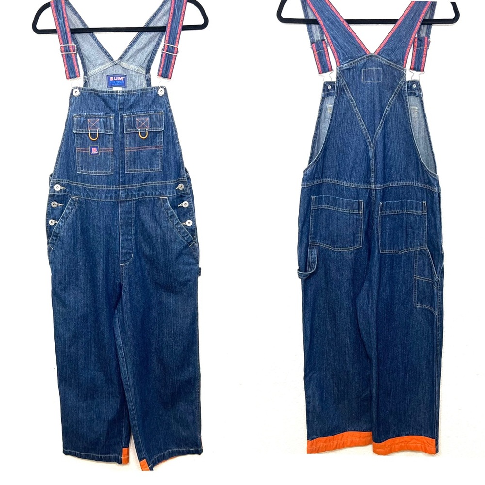 Vintage 90’s BUM Overalls Cropped Blue Orange Carpenter Style Size M